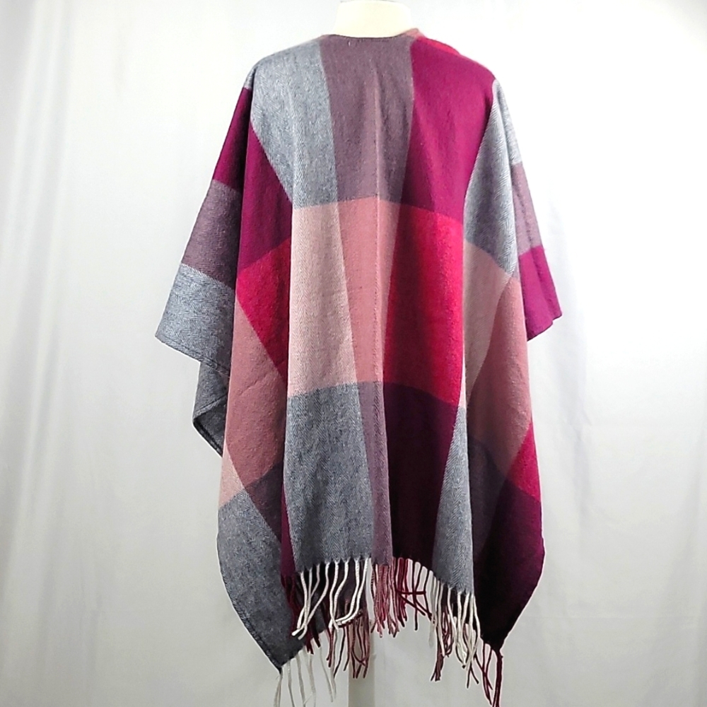 Woolrich Delphine Plum Plaid Open Wrap Poncho - image 5
